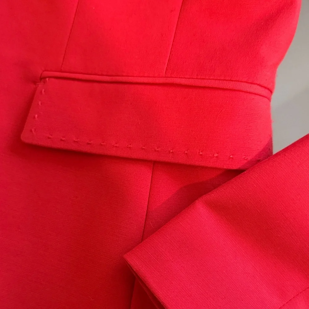 Tahari Red Blazer Tailored Cotton Blend Jacket Career Statement Blazer